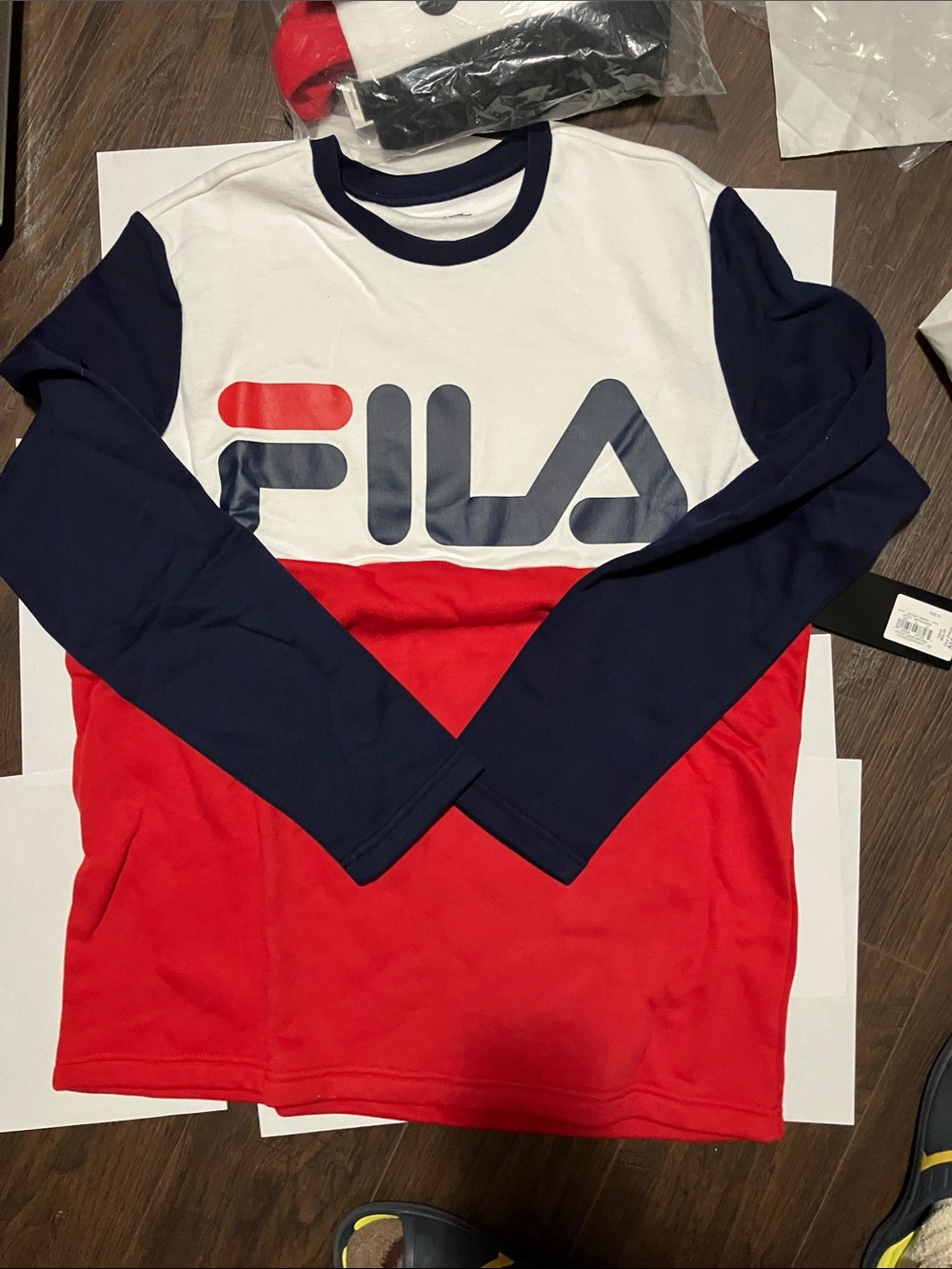 Fila Men's Long Sleeve Colorblock Crew Neck Tee - White Navy Red